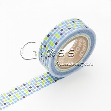 WASHI TAPE CUADROS VERDE CELESTE GRIS VIOLETA