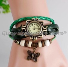 RELOJ VINTAGE MARIPOSA  VERDE