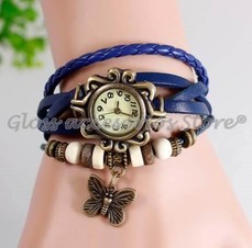 RELOJ VINTAGE MARIPOSA  AZUL